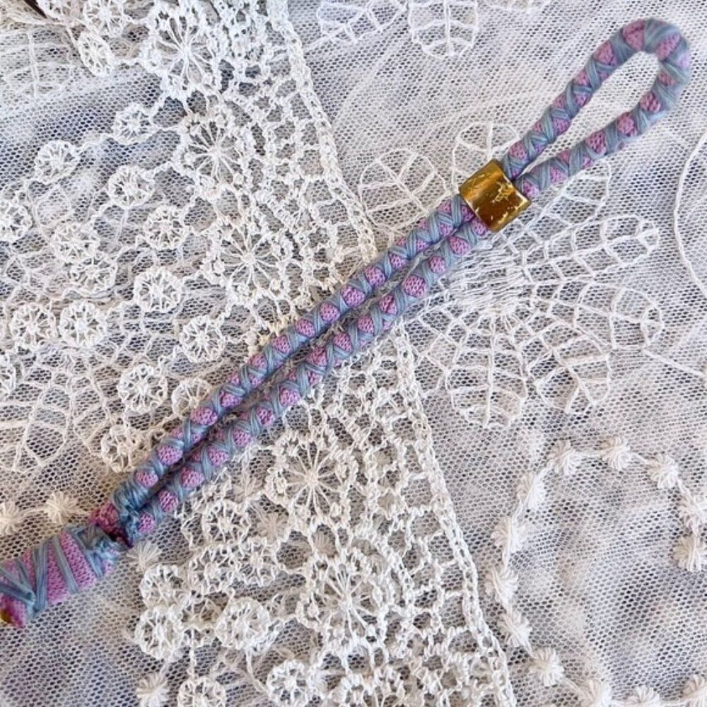 Hand Crafted Gold Overlay Purple/Pink & Blue Fabric Bracelet Istanbul Designer - Picture 6 of 9